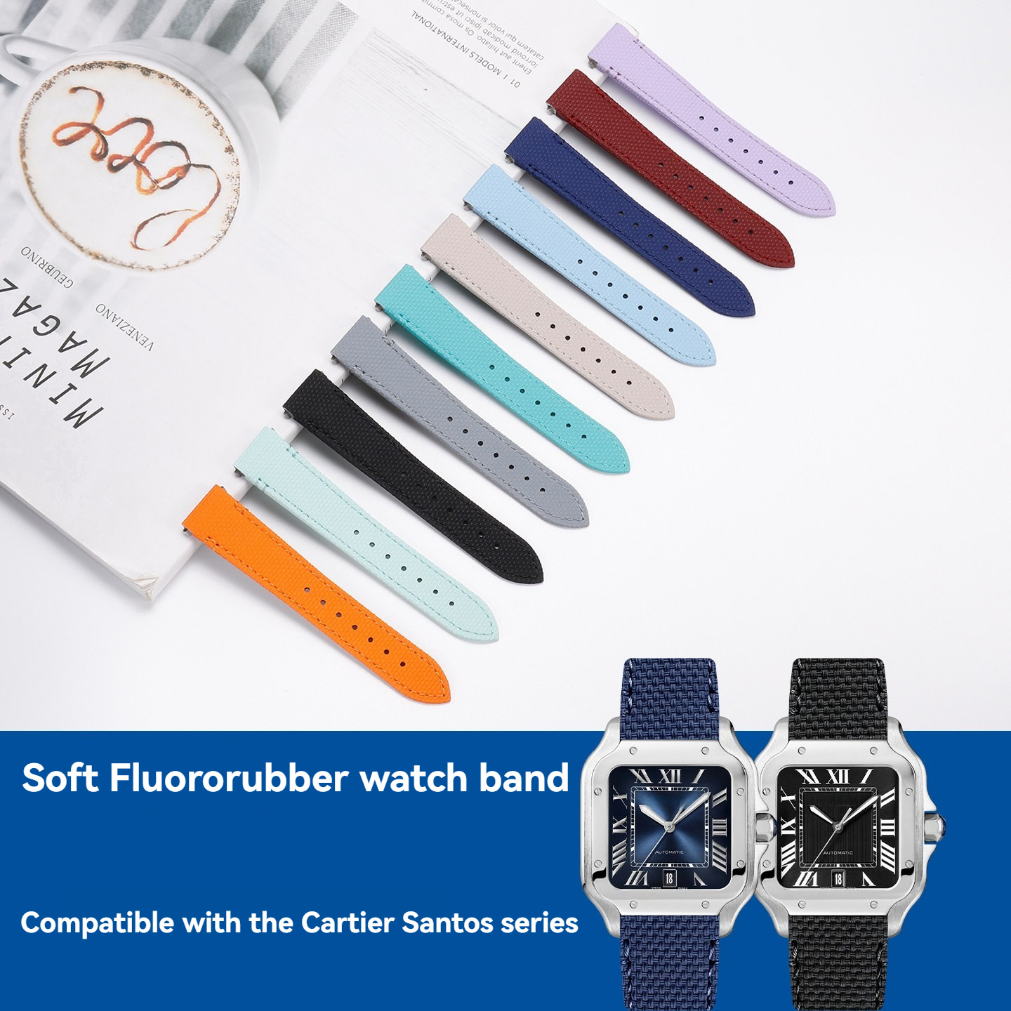 19 21mm Fluororubber Watch Ban - đánh giá và giá Cartier Watch Santos